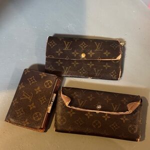 Authentic Louis Vuitton monogram wallet lot set 3 kisslock